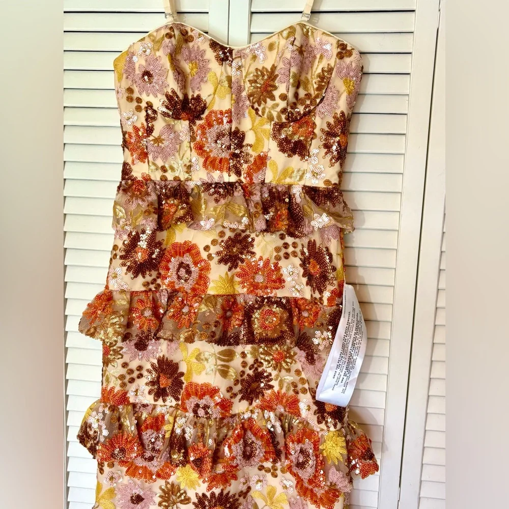 New Dress The Population Siriana Sequin Ruffle Gown Medium & Small - Picture 5 of 12